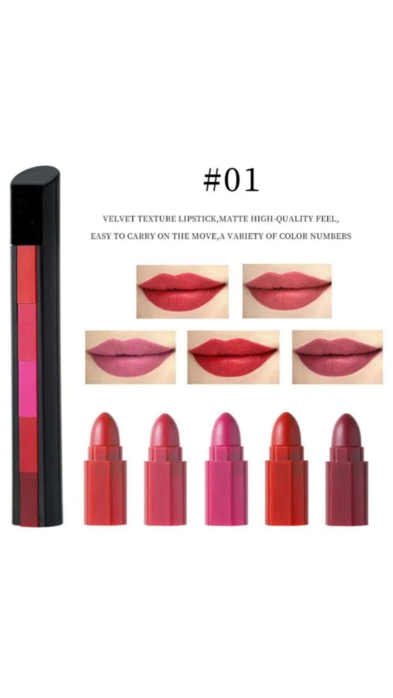 5 in 1 Rotating Lipstick – 5 Shades in One Stick, Long-Lasting & Moisturizing